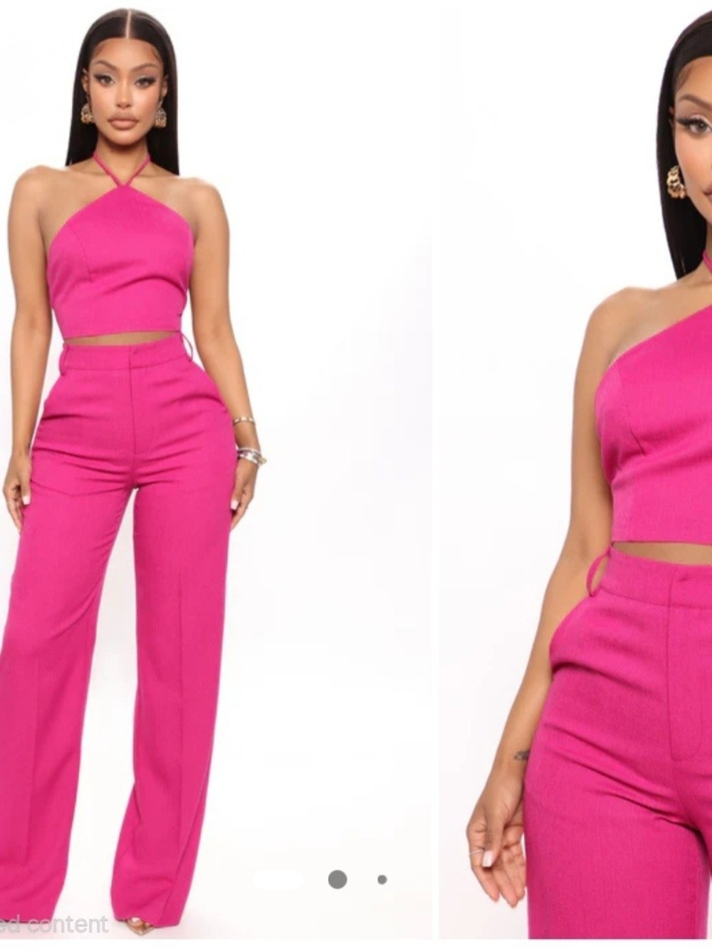 Fashion Nova Fuchsia Straight-Leg Pants And Crop Halter Tie Top